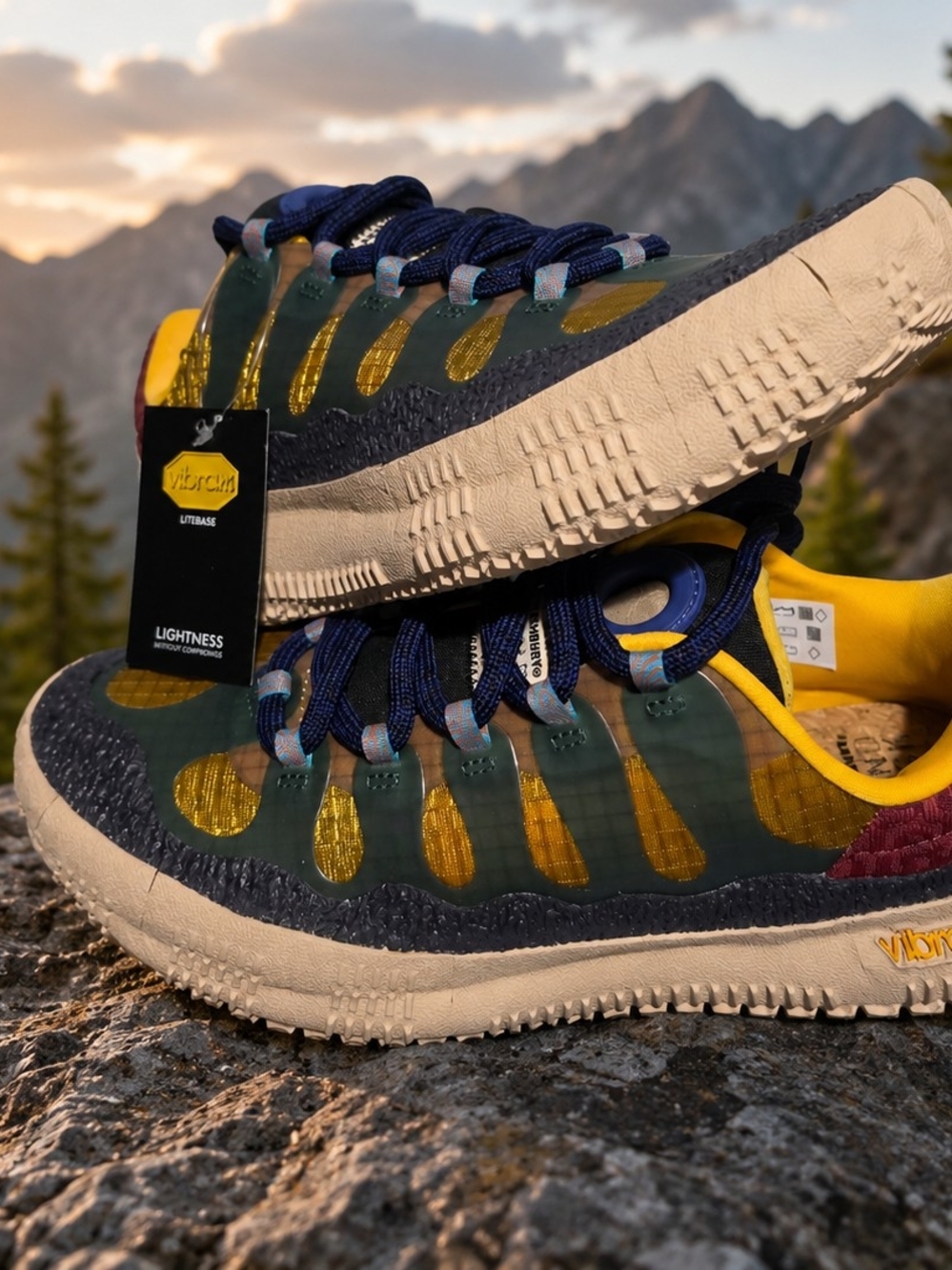 Vibram Navy, Olive & Yellow Outdoor Trail Sneakers 10.5M